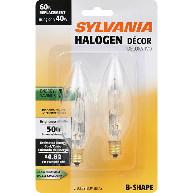Sylvania Halogen Decorative Light Bulb 40W 500lm B11E12