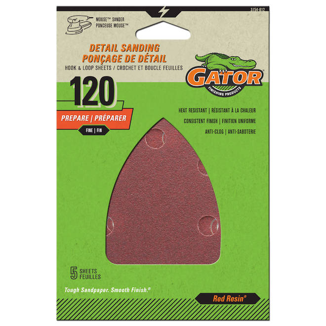 Gator Detail Sanding Sheets 120Grit for Mouse Sander Pack of 5