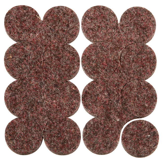 FlexiFelt Wool Pads SelfAdhesive Brown 16 Per Pack 1in dia