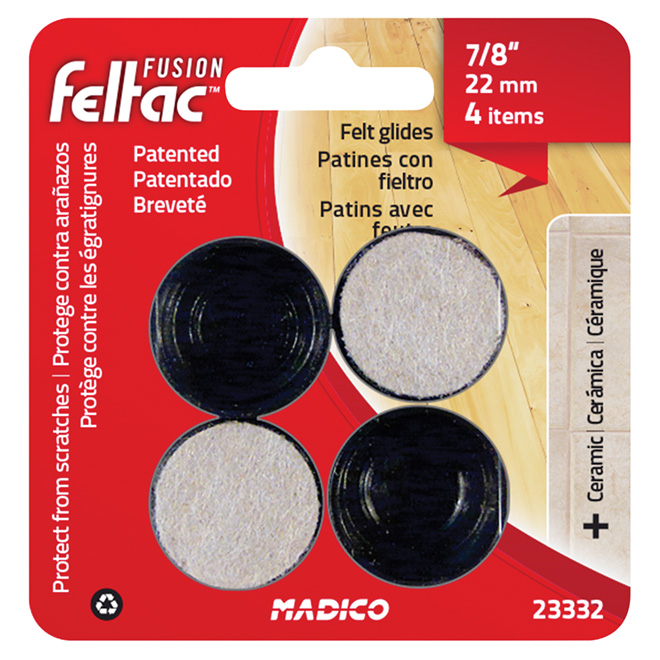 Feltac FusedFelt Furniture Leg Tips Round Black/Beige 4 Per Pack