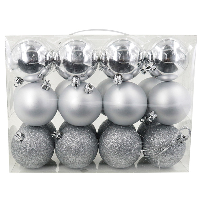 UBERHAUS Set of 24 Christmas Ornaments Plastic Silver