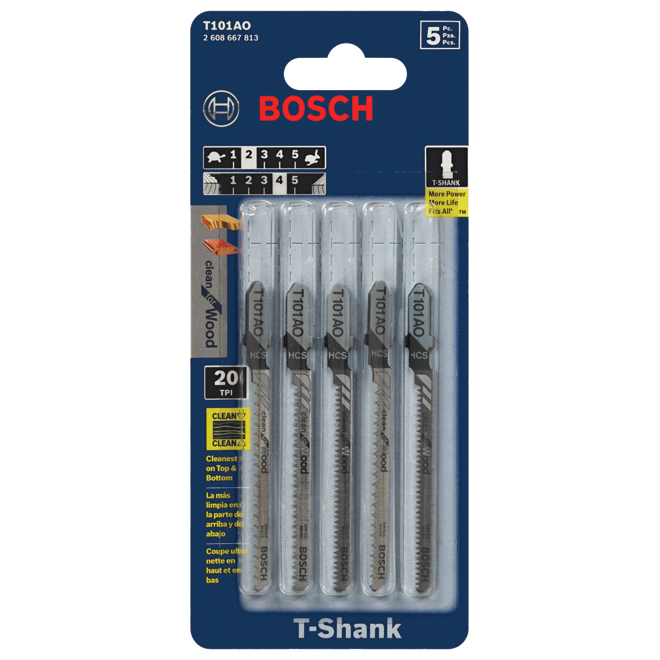 Bosch TShank Clean Cutting Jigsaw Blades for Wood 3 1/4in L x 3/64