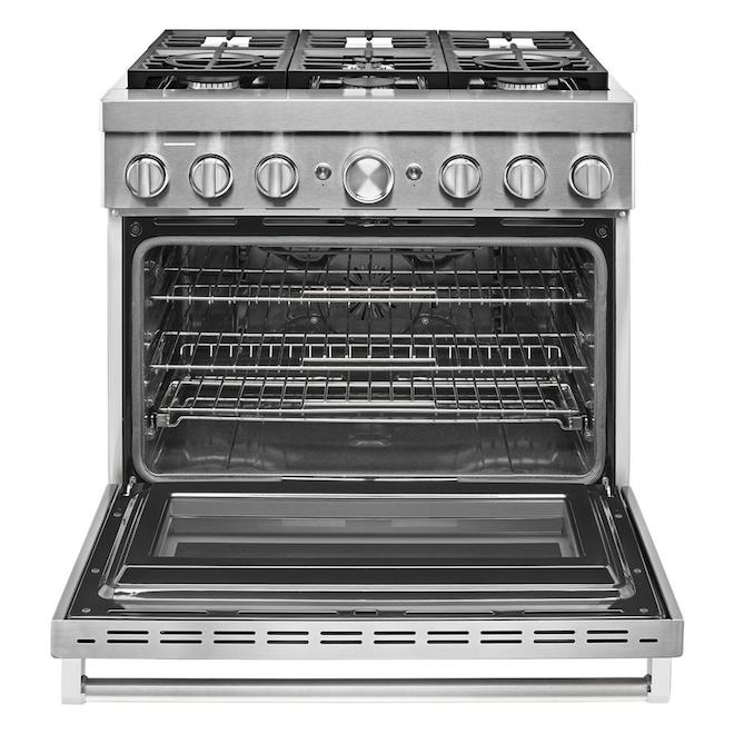 KitchenAid Dual Fuel Range 36in W Stainless Steel 6 Burners KFDC506JSS RONA