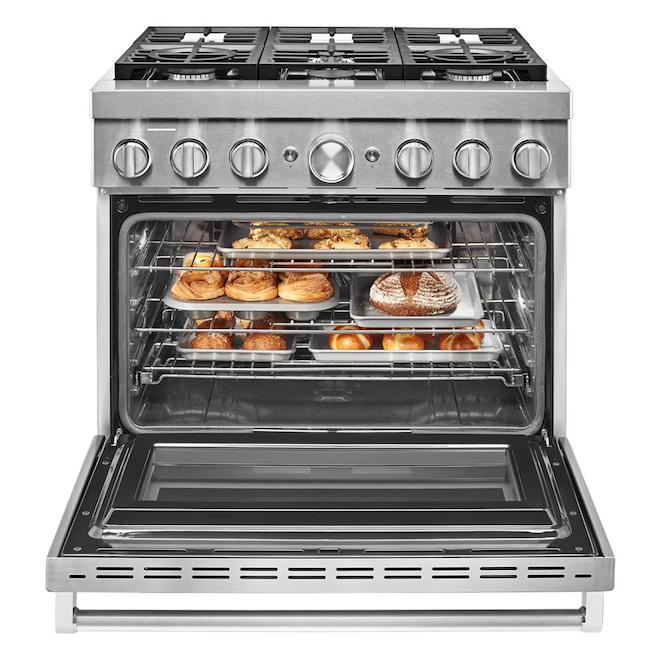 KitchenAid Dual Fuel Range 36in W Stainless Steel 6 Burners