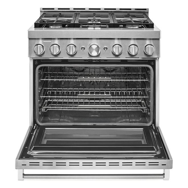 KitchenAid Stainless Steel Gas Range App Compatible 6 Burner Single Oven Freestanding