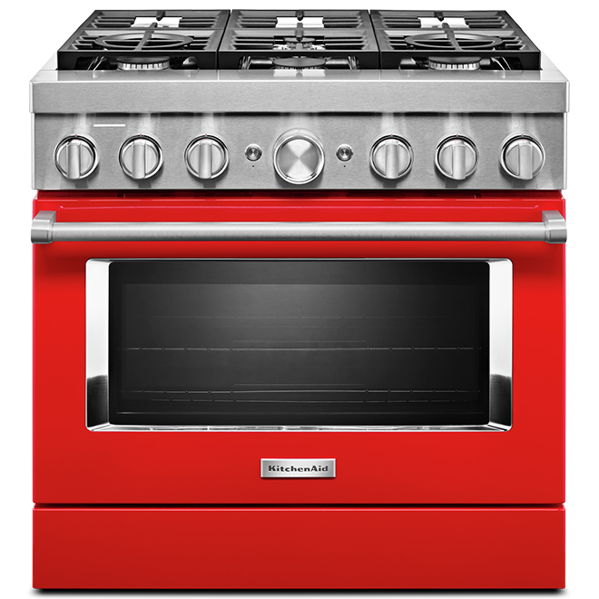 KitchenAid Dual Fuel Range 36in W 6 Burner Passion Red