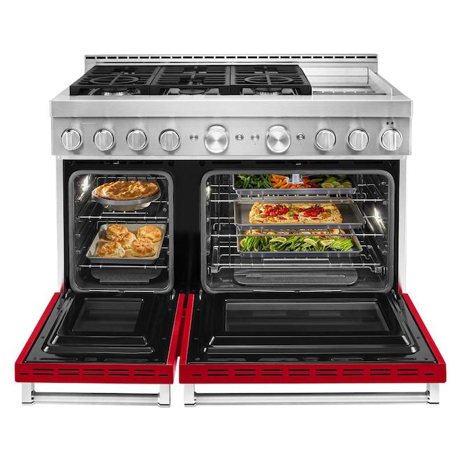 KitchenAid Gas Range with Griddle Passion Red 6 Burners 48in W KFGC558JPA RONA