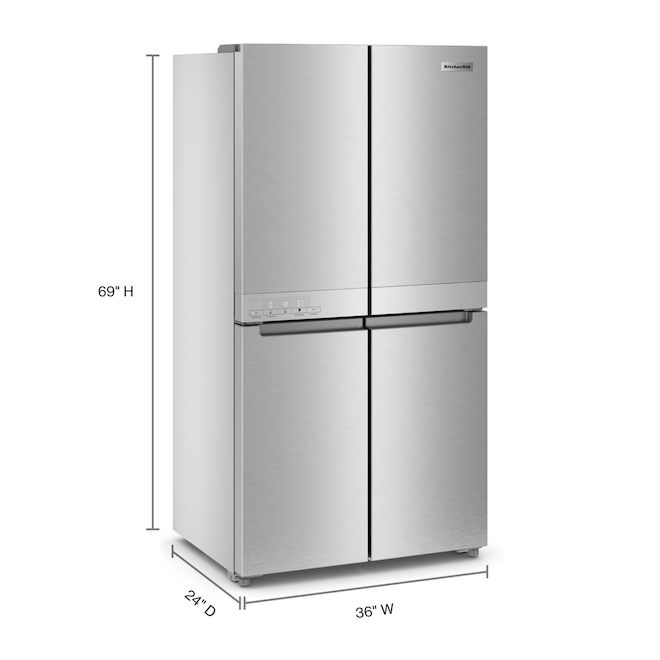 KitchenAid 36in 4Door Bottom Split Freezer Refrigerator 19.4cu ft