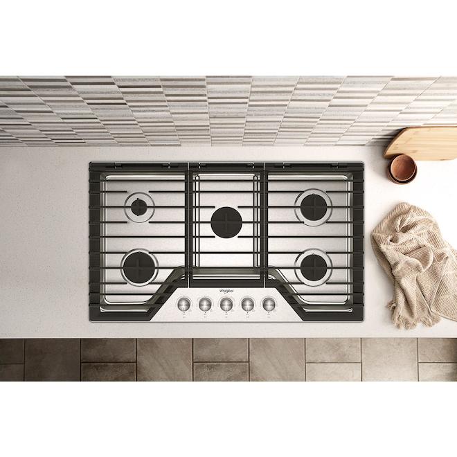 Whirlpool 36in 5CastIronBurner Stainless Steel Gas Cooktop