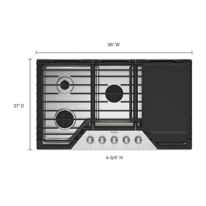 Whirlpool 36in 5CastIronBurner Stainless Steel Gas Cooktop