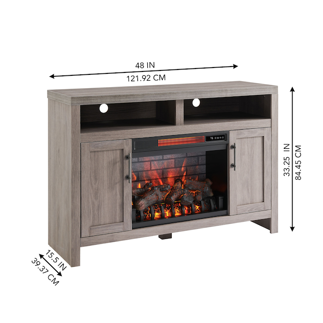 Style Selections 48in Faux Oak TV Stand with Electric Fireplace 2408FM23273 RONA