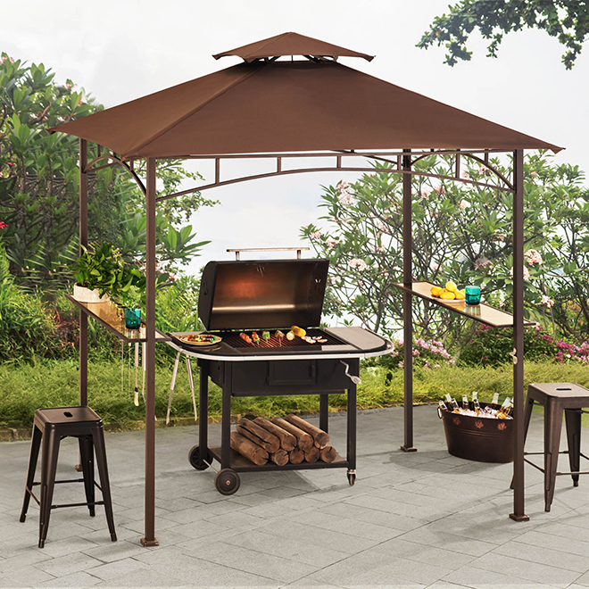 Sunjoy BBQ Gazebo Steel/Fabric 8' x 8.4' x 5' Brown A103000100 RONA