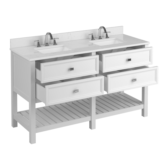 ALLEN + ROTH Canterbury 60In White Undermount Double Sink Bathroom