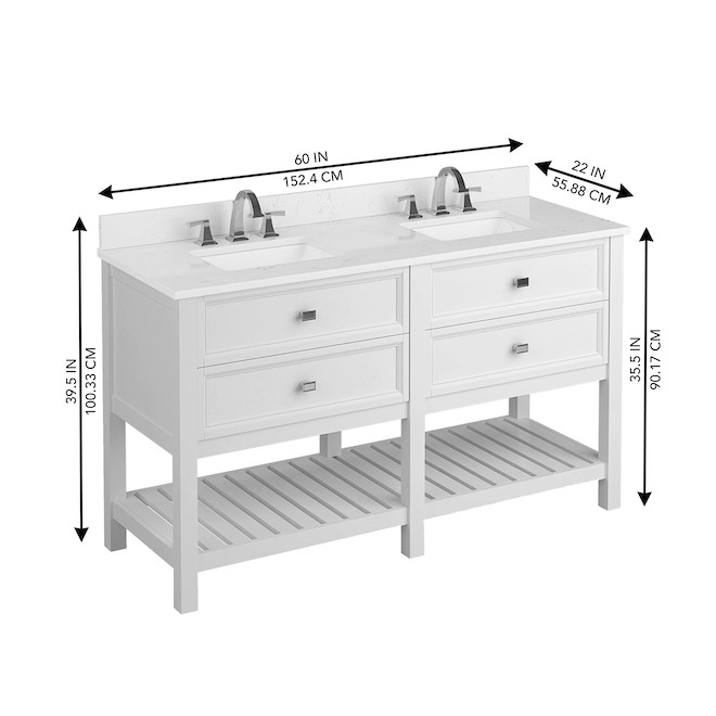 ALLEN + ROTH Canterbury 60In White Undermount Double Sink Bathroom