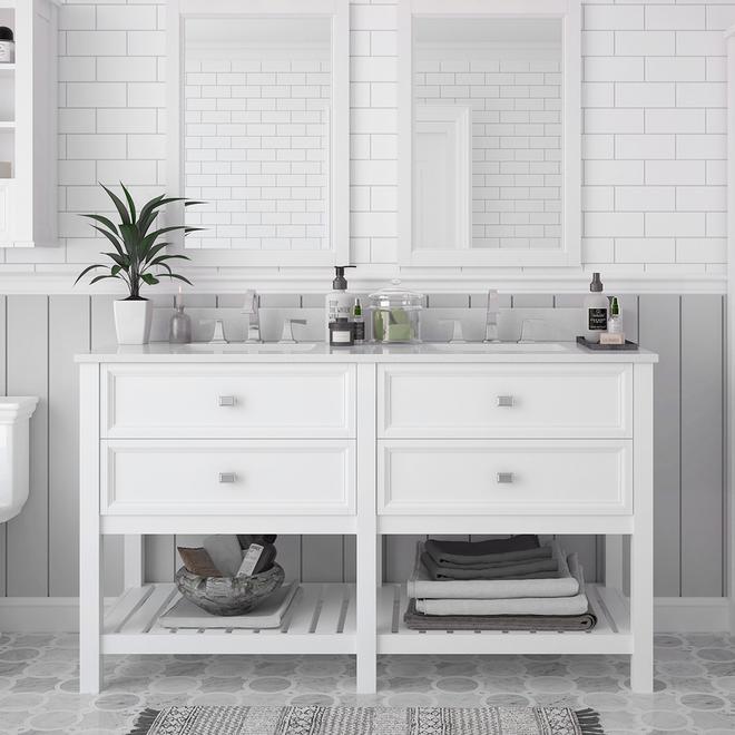 ALLEN + ROTH Canterbury 60In White Undermount Double Sink Bathroom