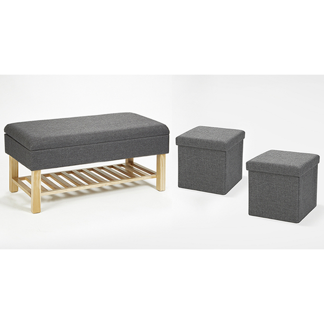 Fresh Home Elements Storage Bench with 2 Ottomans Charcoal 350243029