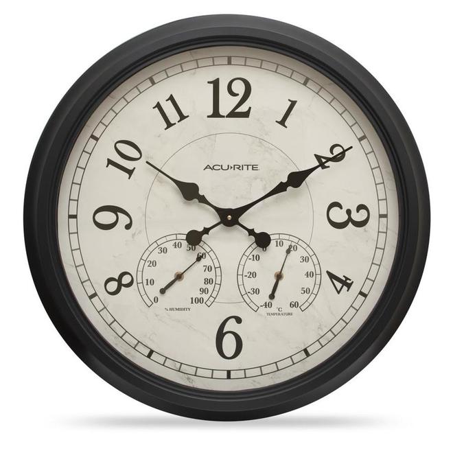 AcuRite 24in Large Outdoor Wall Clock with Thermometer and Hygrometer