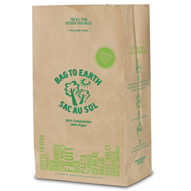BAG TO EARTH Large Biodegradable Recycled Paper Food Waste Bags YLFWB