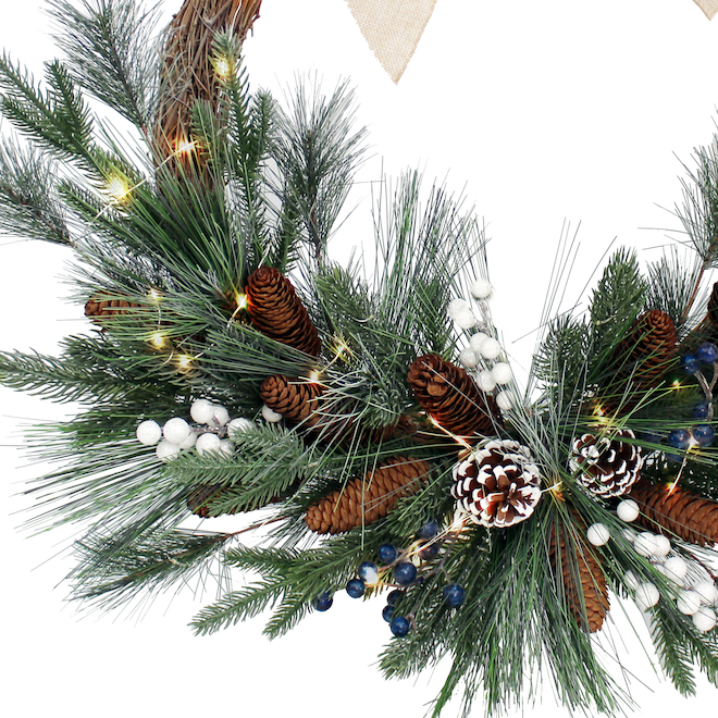Holiday Living Christmas Wreath Pinecone LED 30in SHLW22005 RONA