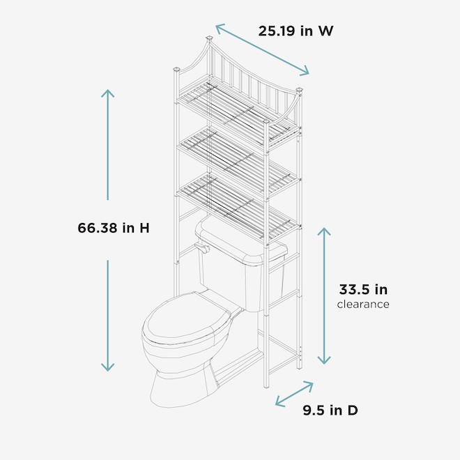 Zenna Home 3Shelf Bathroom Spacesaver in Satin Nickel 66.5 x 25.19In