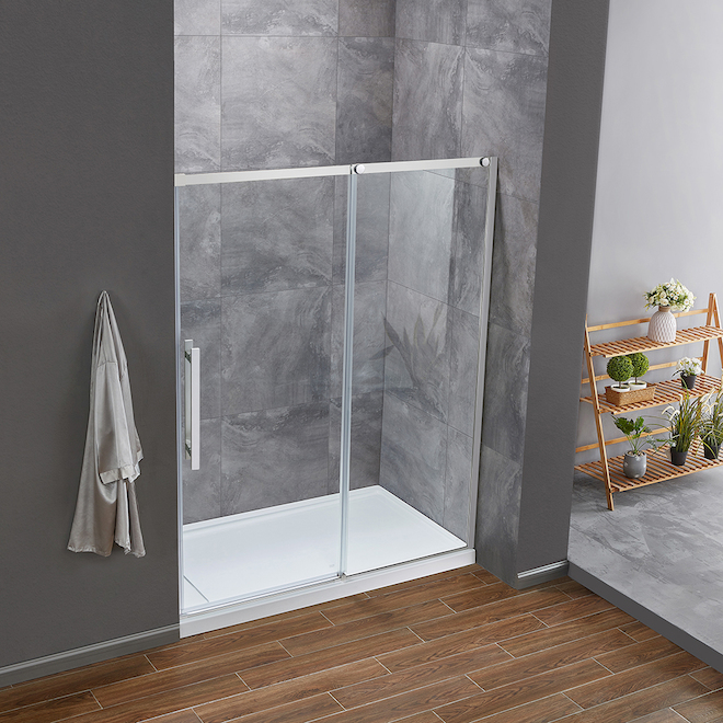 OVE DECORS allen + roth Venice 60in Alcove Chrome Shower Door VENICE60ACHSD RONA