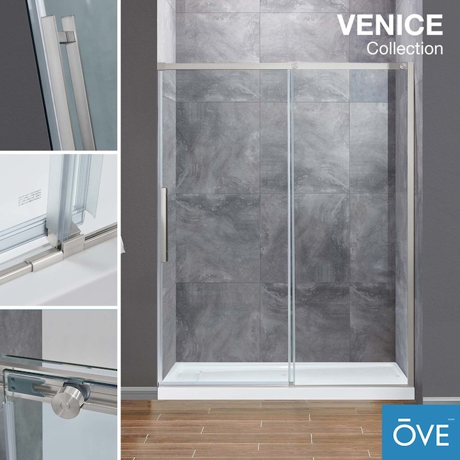 OVE Decors Venice 60in Alcove Satin Nickel Shower Door VENICE60ASNSD