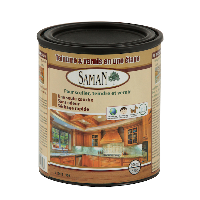 Teinture et vernis en une étape pour bois Saman, cèdre, à base d'huile