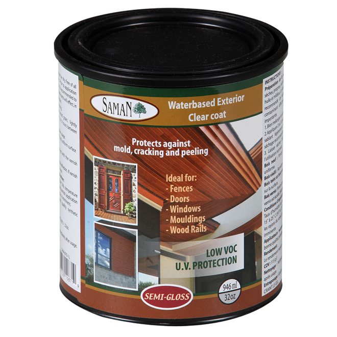 SamaN Exterior WaterBased Wood Varnish Low VOC SemiGloss Clear 946mL SAM8701L RONA