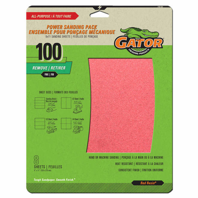 Gator Sandpaper 9 x 11in 100 Grain Pack of 8 7797012 RONA