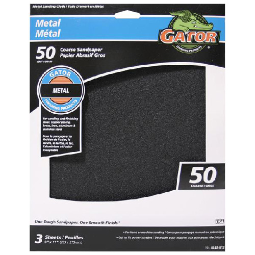 GATOR Metal Emery Sandpaper 9 x 11in 50 Grit Black 3Pack 4448012 RONA