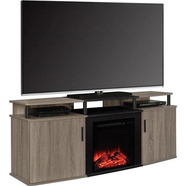 AMERIWOOD Meuble télé Carson avec foyer électrique intégré, chêne gris