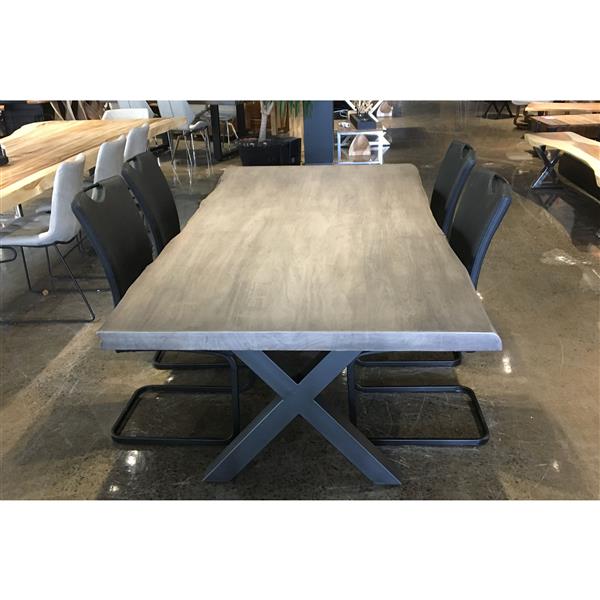Corcoran Gray Acacia Live Edge Dining Table 84in Black Metal X