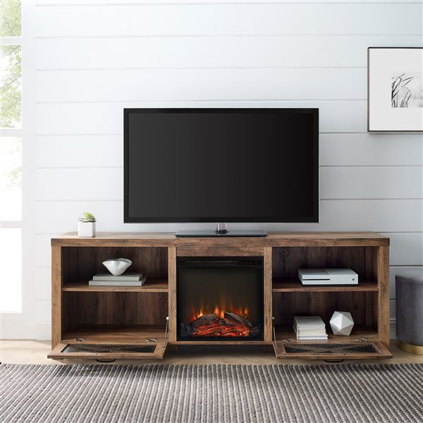 Walker Edison Farmhouse Fireplace TV Stand 70in x 25in Rustic Oak