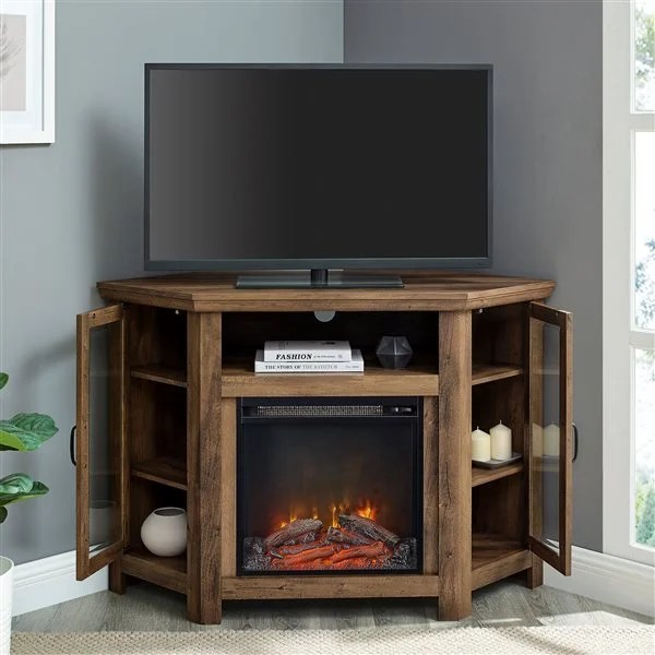 Walker Edison Casual Fireplace TV Stand 48in x 32in Rustic Oak