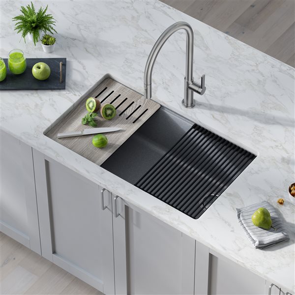 Kraus Undermount Granite Sink with Accessories 33in Metallic Gray