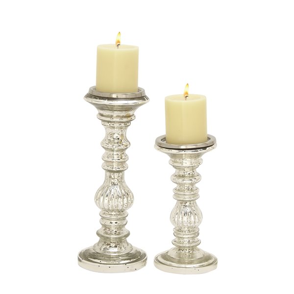 Grayson Lane Silver Metal Pillar Candle Holder 360755 RONA
