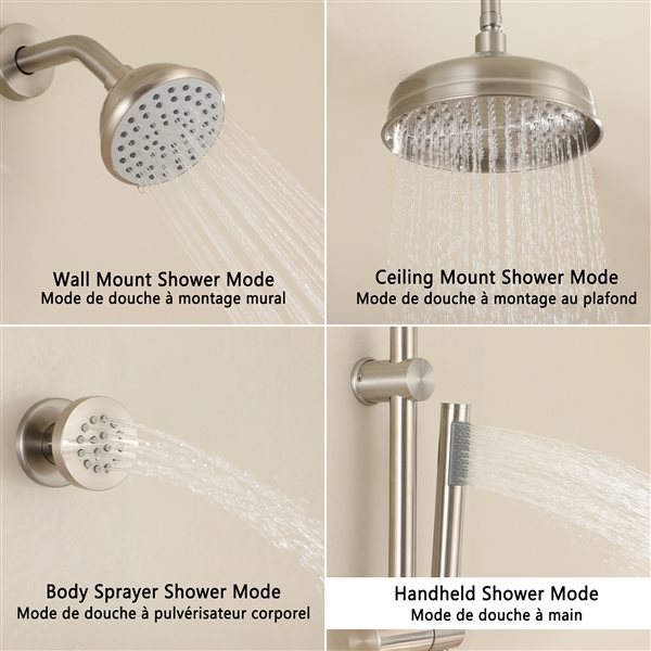 Boyel Living Brushed Nickel 8in Solid Brass Dual Shower Head with