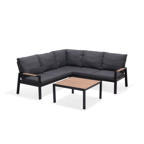LifestyleGarden Panama Outdoor Corner Patio Set Gray and Black with