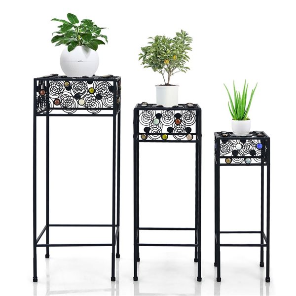 Costway 28in Black Outdoor Square Steel Plant Stand OP3338 RONA