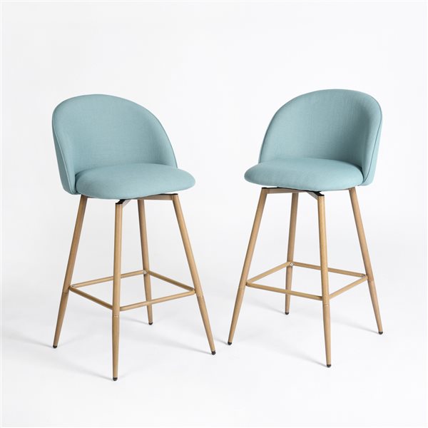 Homy Casa 26in Blue Fabric Counter Stool with Oak Finish Legs