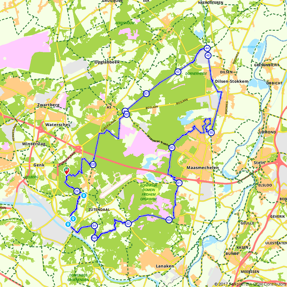 Kaart Kempen België Park Hoge Kempen Wandelen • Parc national de la région