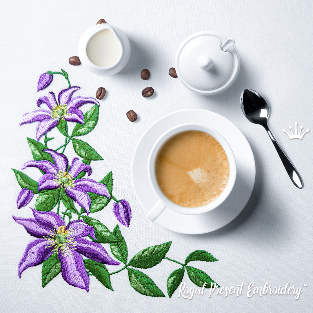 Clematis Corner Machine Embroidery Design 4 sizes Royal Present