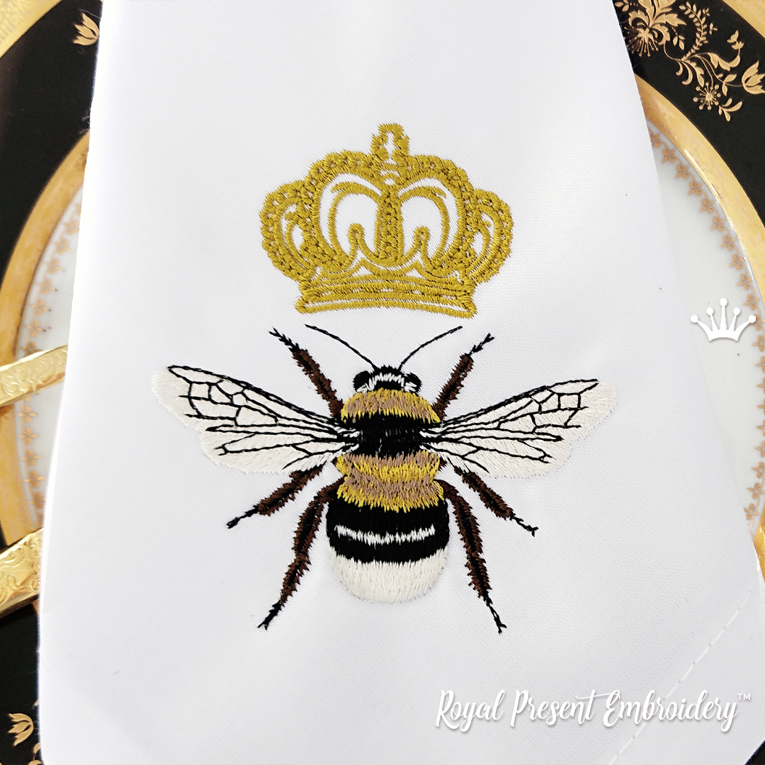Queen Bee with crown Machine Embroidery Design Royal Present Embroidery