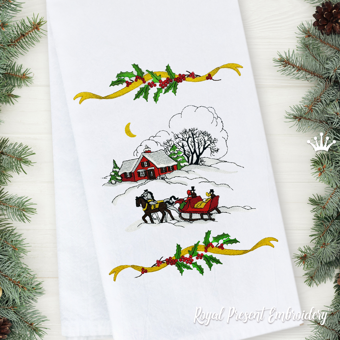 Christmas Scene Machine Embroidery Designs 4 sizes Royal Present Embroidery
