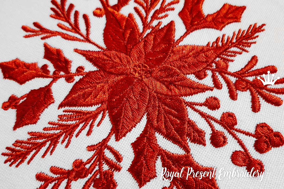 Winter Poinsettia bouquet Machine Embroidery Design 2 sizes Royal Present Embroidery