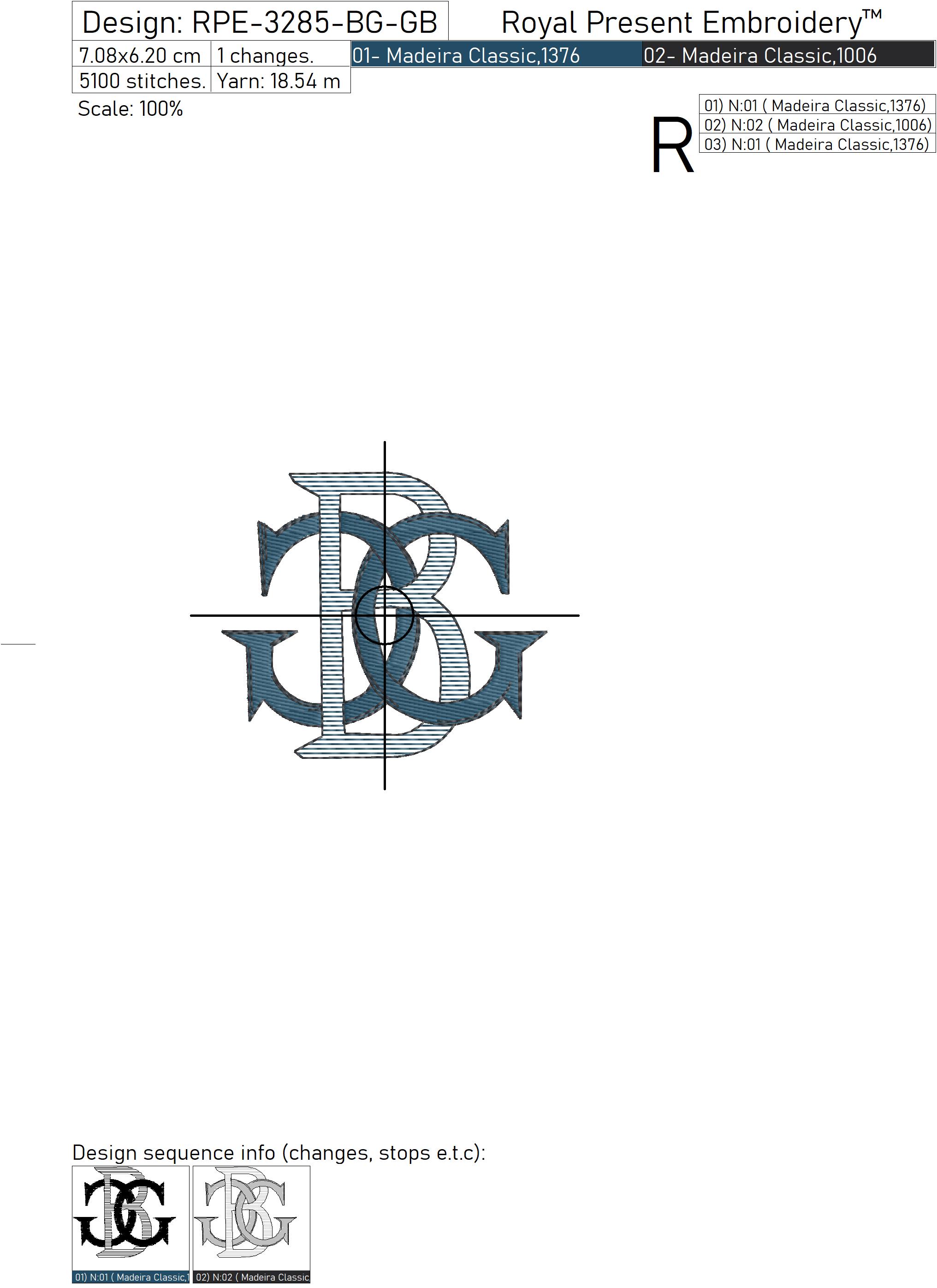 Monogram BGGB Machine Embroidery Design 2 sizes Royal Present