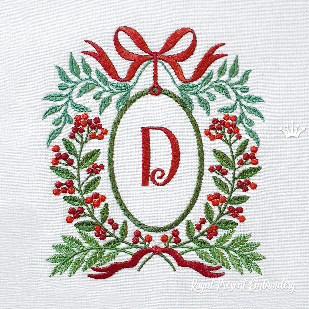Christmas Monogram Frame Machine Embroidery Design 4 sizes Royal