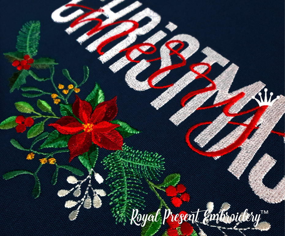 Merry Christmas calligraphy Machine Embroidery Designs set 4 sizes