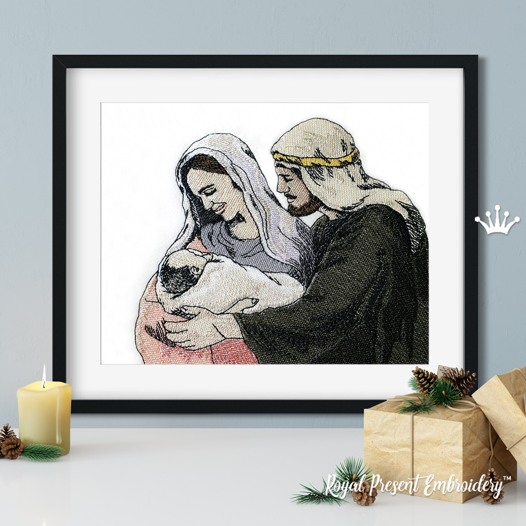 Christmas nativity scene of Joseph and Mary Machine Embroidery Design