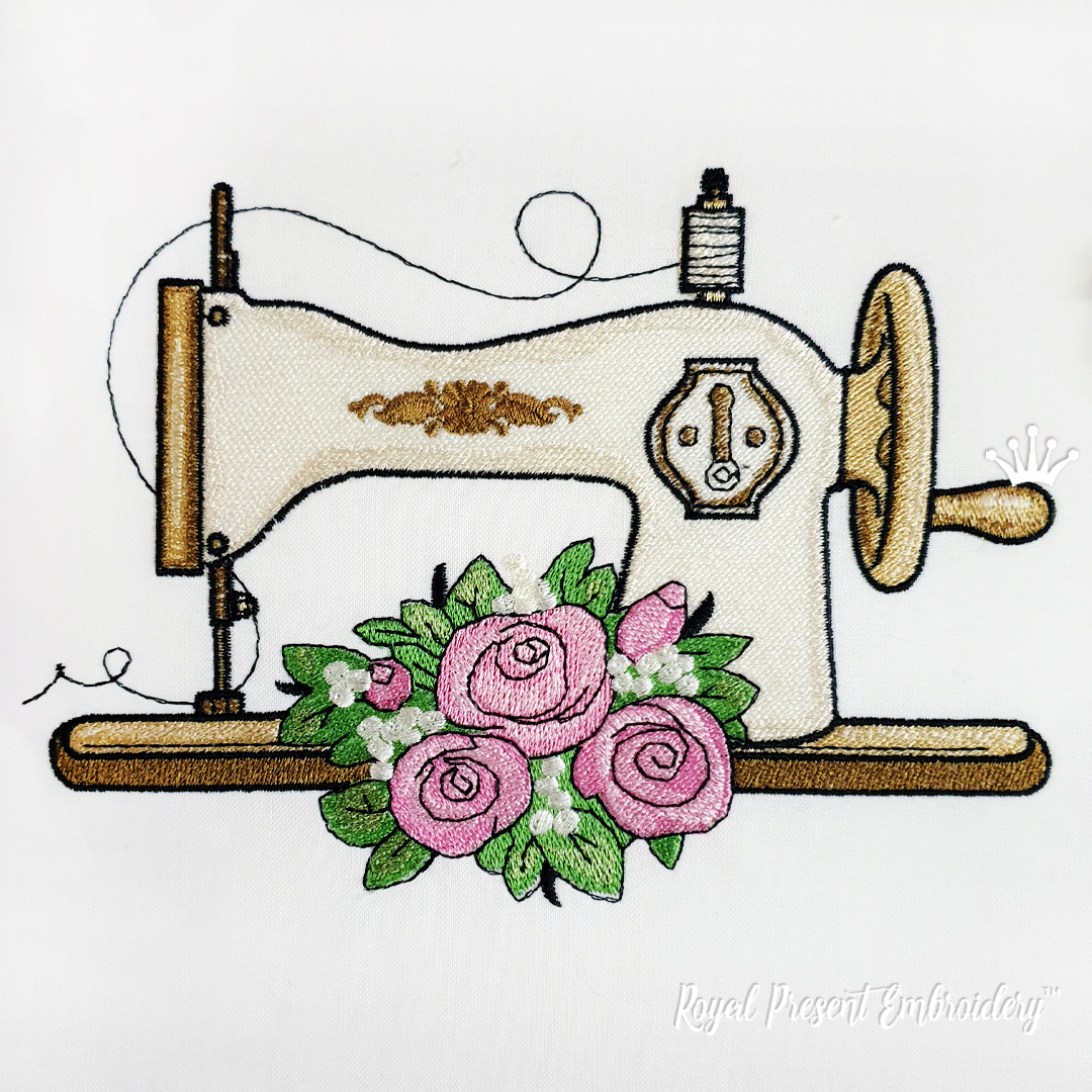 Sewing Machine with roses machine embroidery design 4 sizes Royal